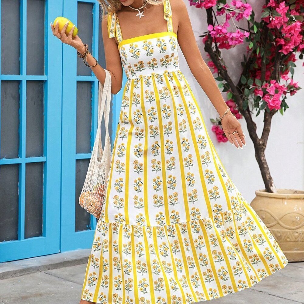 Multicolor Boho Women's Vacation Floral Print Sundress